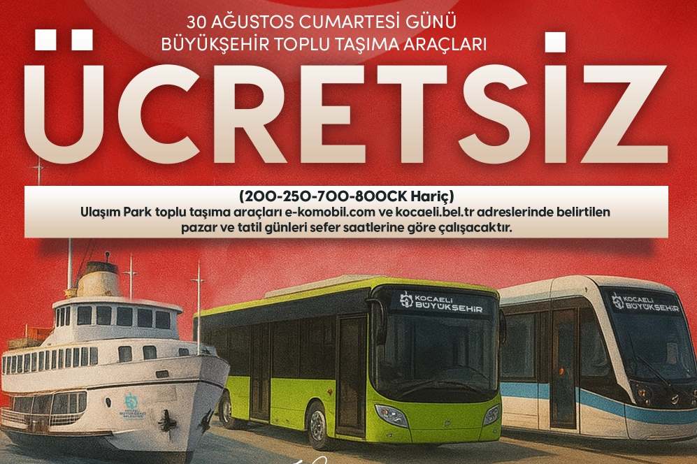 Kocaeli'de 30 Ağustos'ta ulaşım ücretsiz