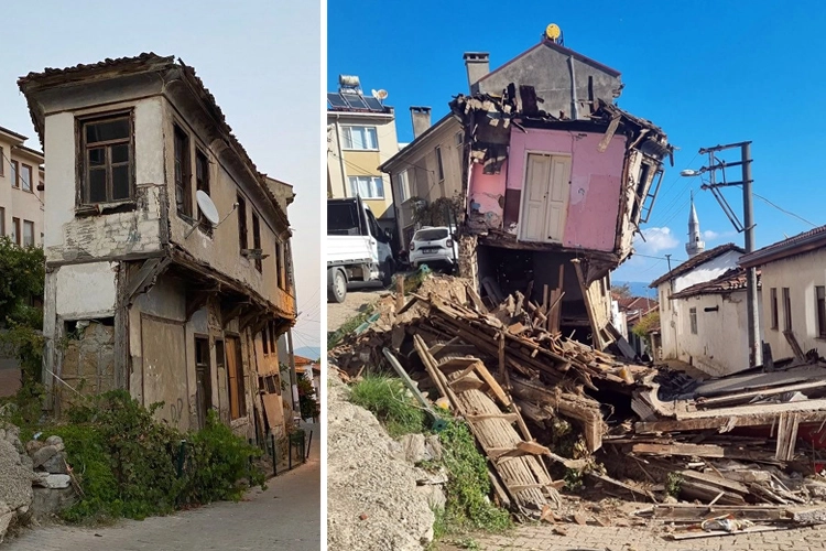 Mudanya Tirilye'nin simge yapısı 'tabut ev' kendiliğinden yıkıldı!