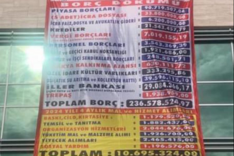 Uzunköprü'nün borçları belediye binasına asıldı